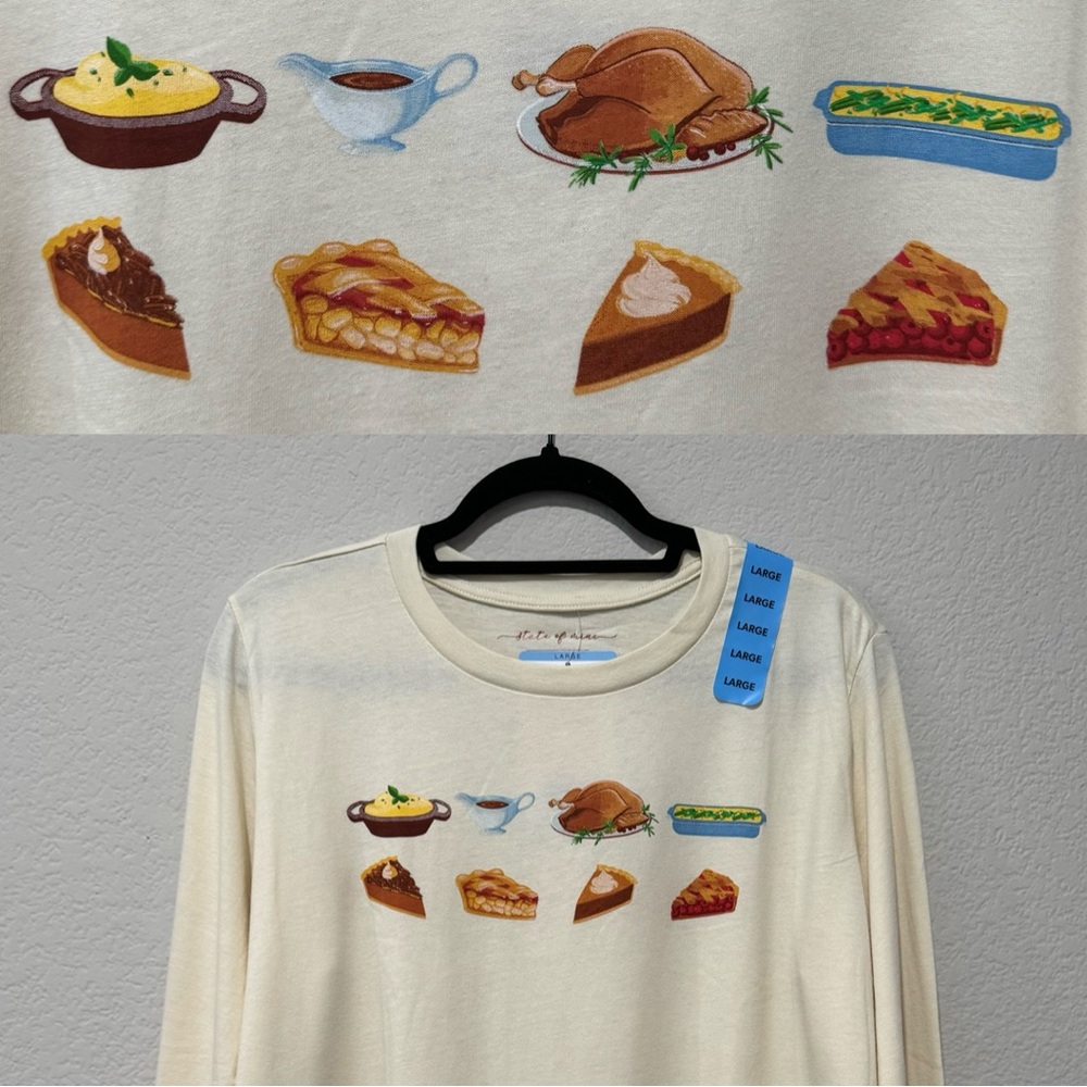 State of‎ Mine Thanksgiving Meal Long sleeve Graphic Holiday Shirt Crew Neck